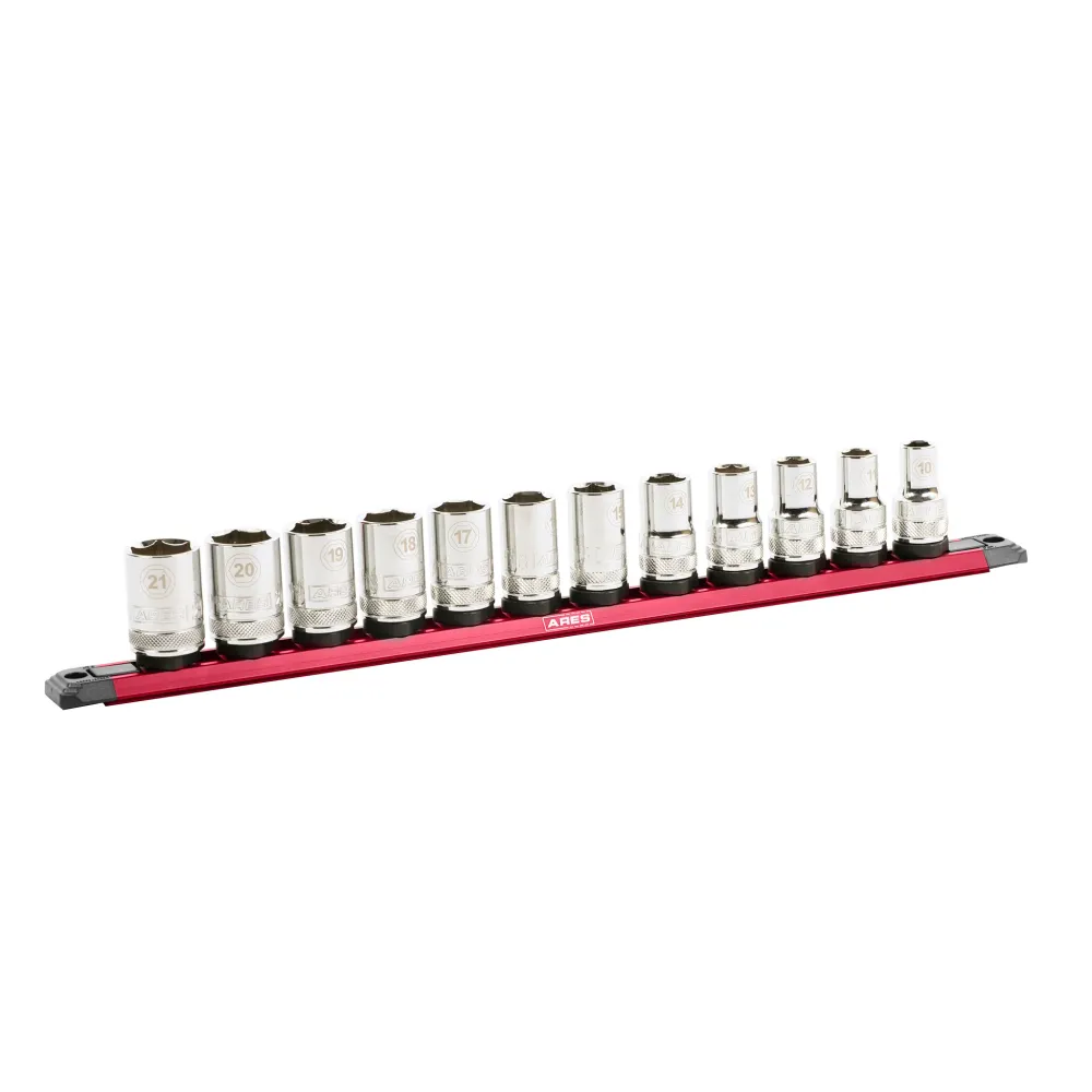 ARES 60170 - Riel magnético para dados con cierre giratorio rojo de 15,5 pulgadas y accionamiento de 1/2 pulgada