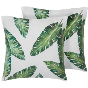 Butaca de Exterior Conjunto de 2 cojines de poliéster verde oscuro/blanco 45 x 45 cm DIANELLA