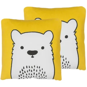 Conjunto de 2 cojines de algodón amarillo/blanco/negro 45 x 45 cm WARANASI | Resistente al Sol y la Lluvia