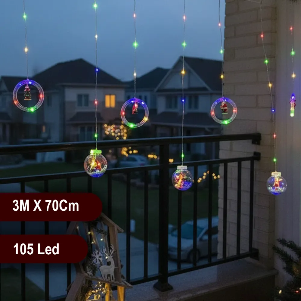 Cortina Intercalada Aros y Esferas 3M x 105 Led Navidad 1650A Multicolor