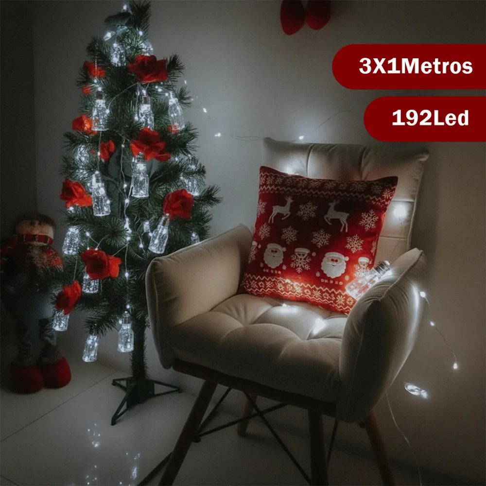 Cortina Micro LED 3 X 1 M Botellas 12 Tiras 192 Luces Blanco 1612