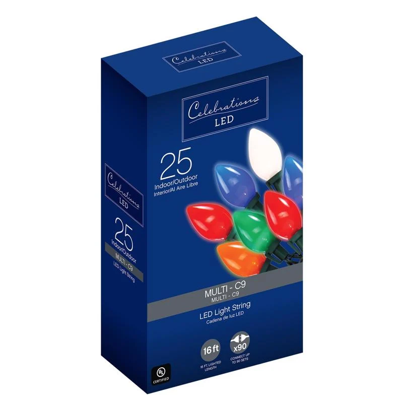 Luces navideñas de cadena de 25 LED azules C9 multicolores Celebrations, 4,8 m - Oferta de la semana