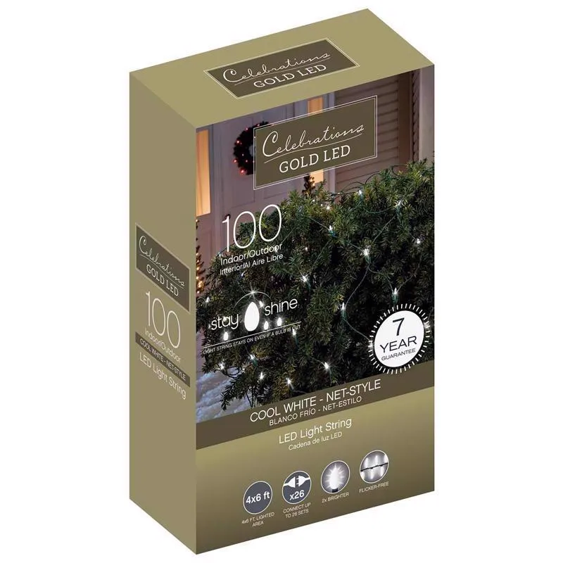 Luces navideñas mini LED doradas de 100 unidades, color blanco frío, de 1,8 m - Oferta de la semana Celebrations