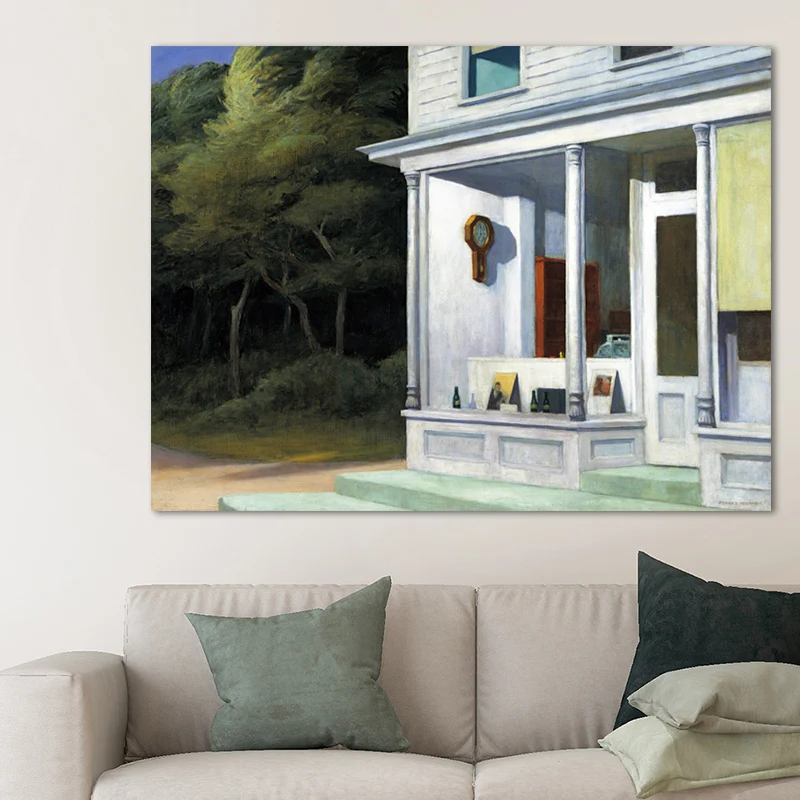 Pintura de edificios y árboles en colores claros, arte de pared de estilo tradicional para sala de juegos Blanco Clearhalo
