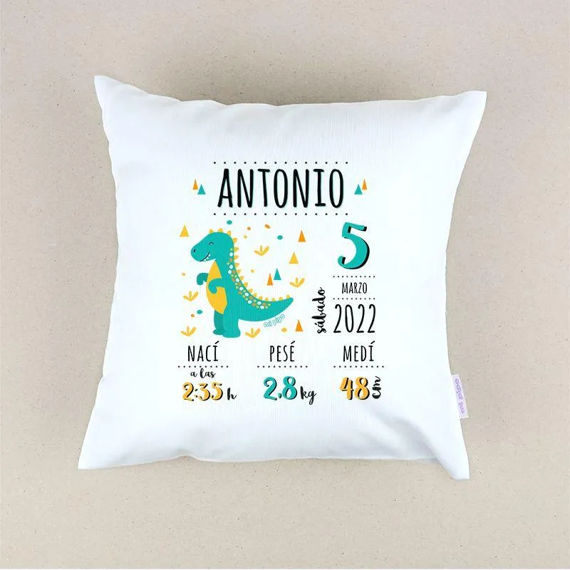 Cojín Personalizado Dino Datos Nacimiento Mi Pipo