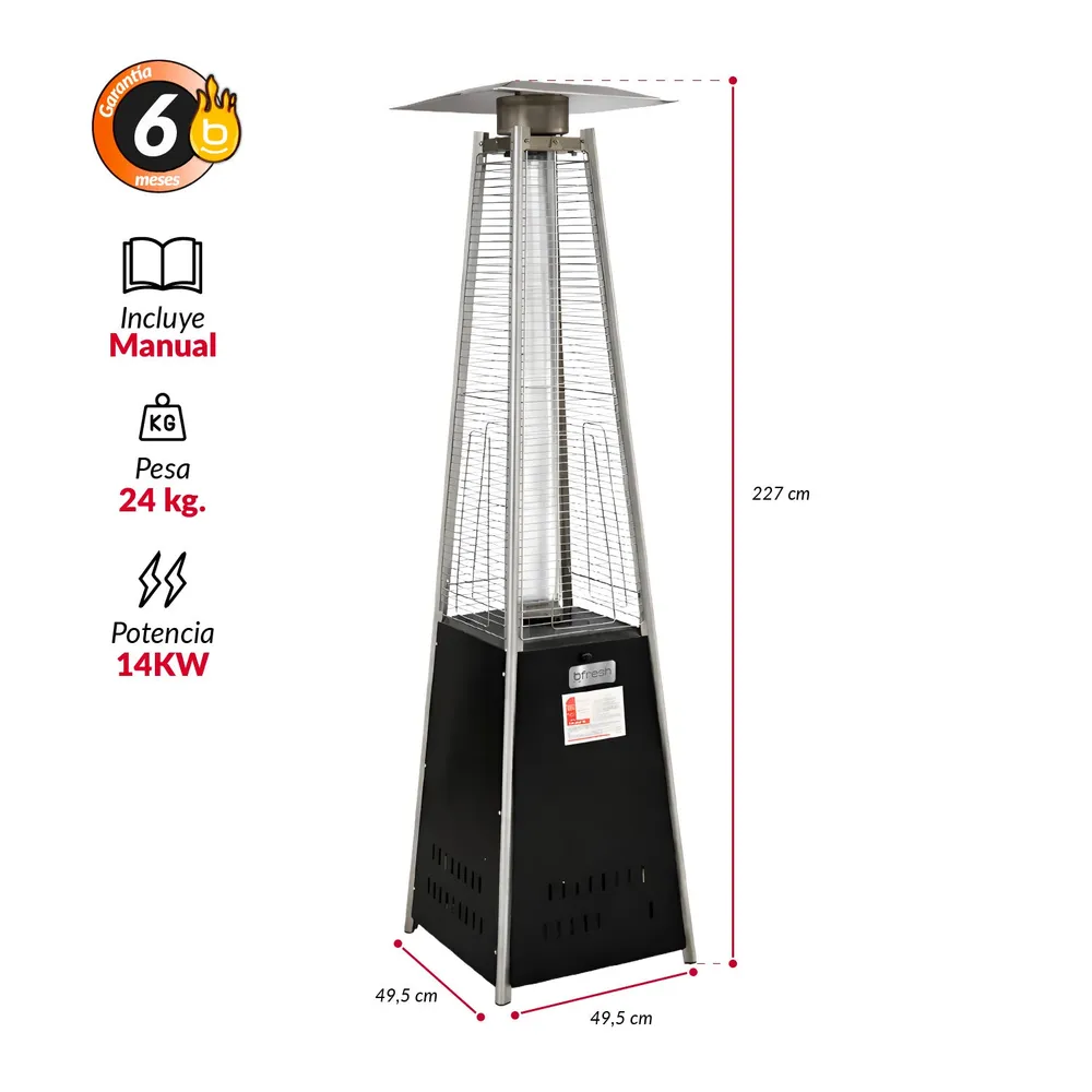 Estufa De Patio Tipo Pirámide Gas 14kw Negro Bfresh B-Fresh