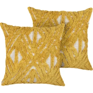 Conjunto de 2 cojines de algodón amarillo mostaza/beige acolchado 45 x 45 cm ALCEA