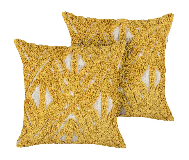 Conjunto de 2 cojines de algodón amarillo mostaza/beige acolchado 45 x 45 cm ALCEA