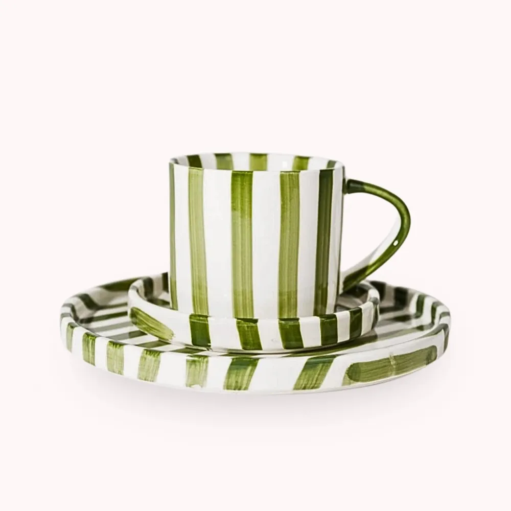 PREVENTA - Set de Platos y Tazas Rayas Vintage Verde 3 un Santú Home & Deco