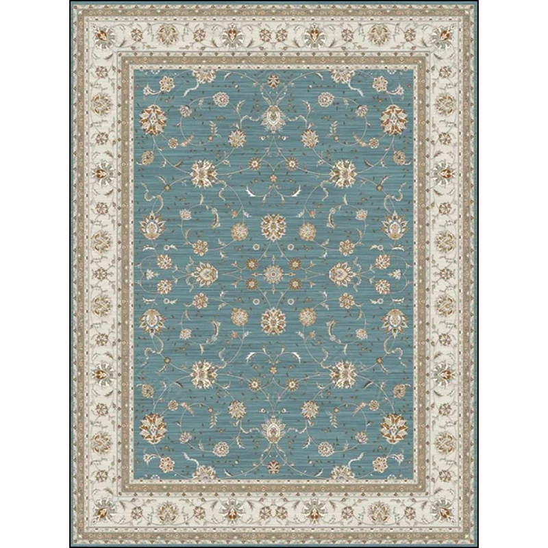 Tapis classique bleu et kaki en Material poliéster à motif Floral, lavable, antidérapant, pour le salon