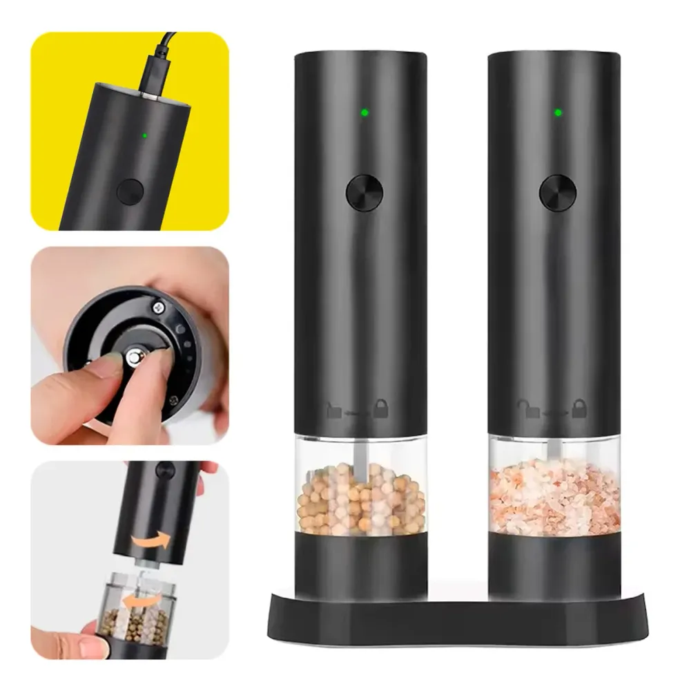 Set Molinillo Sal Y Pimienta Electrico Con Base Usb C Beiti