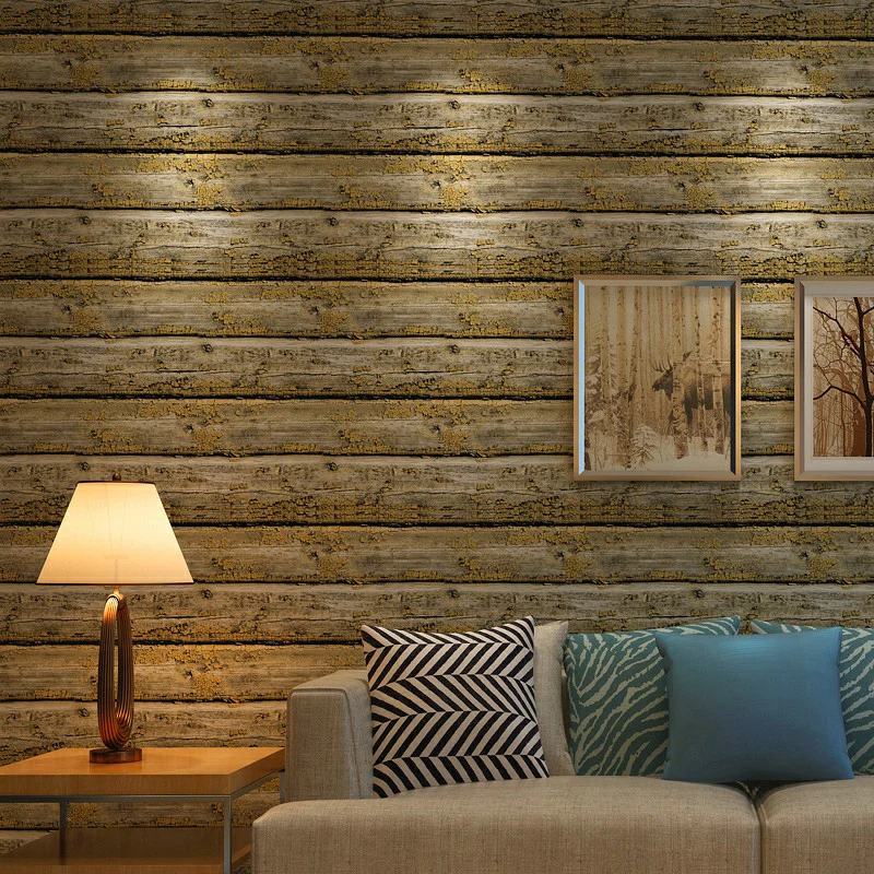 Papier peint de style chalet de campagne, couleur foncée, résistant à l'humidité, décoration murale pour salon - Papel sin...