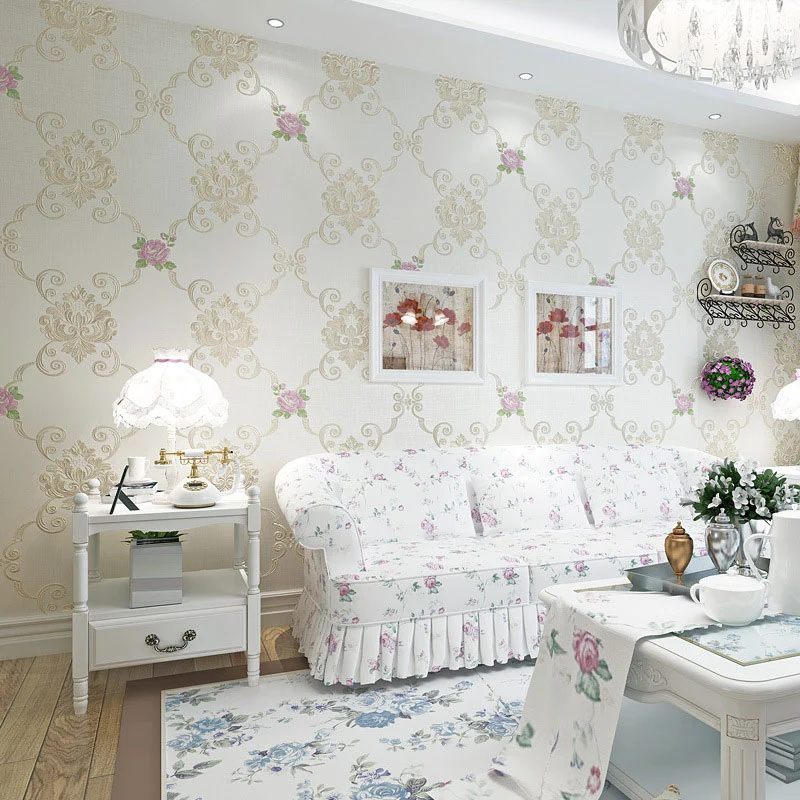 Revêtement mural non collé 33' x 20,5" papier peint à fleurs en relief minimaliste pour chambre à coucher | corte limpio