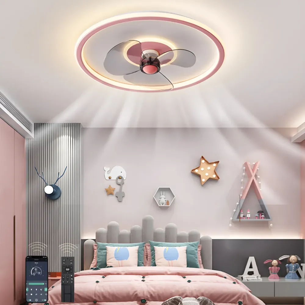 Ventilador de Techo con Lampara LED 2 en 1 Control Remoto - Rosa Claro